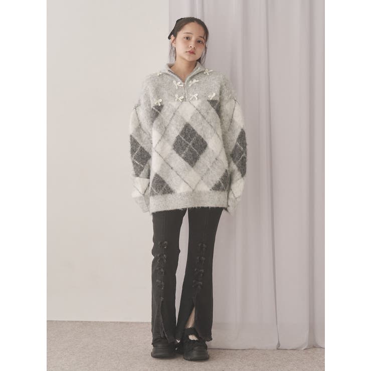 fluffyアーガイルZIPニット | merry jenny | 詳細画像9 