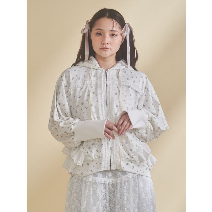 frill lace puff hoodie | merry jenny | 詳細画像2 
