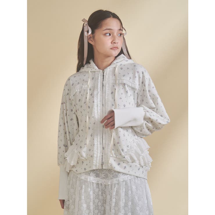 frill lace puff hoodie | merry jenny | 詳細画像4 