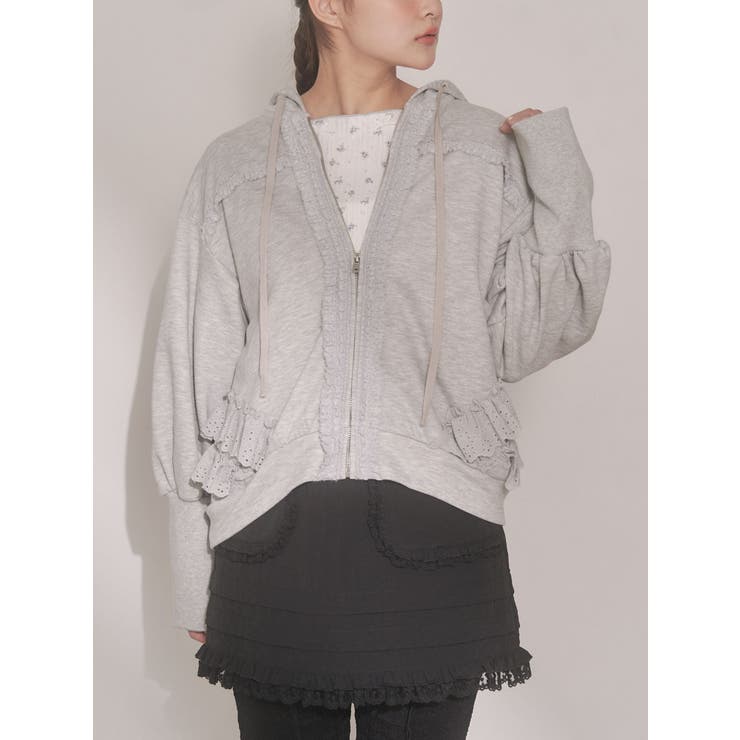 グレー | frill lace puff hoodie | merry jenny