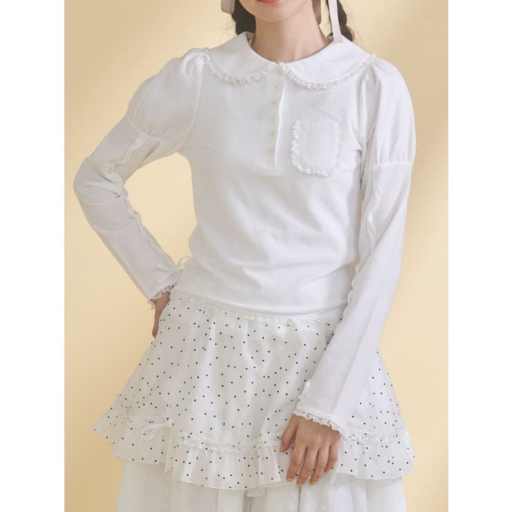 オフホワイト | frilly polo tops | merry jenny