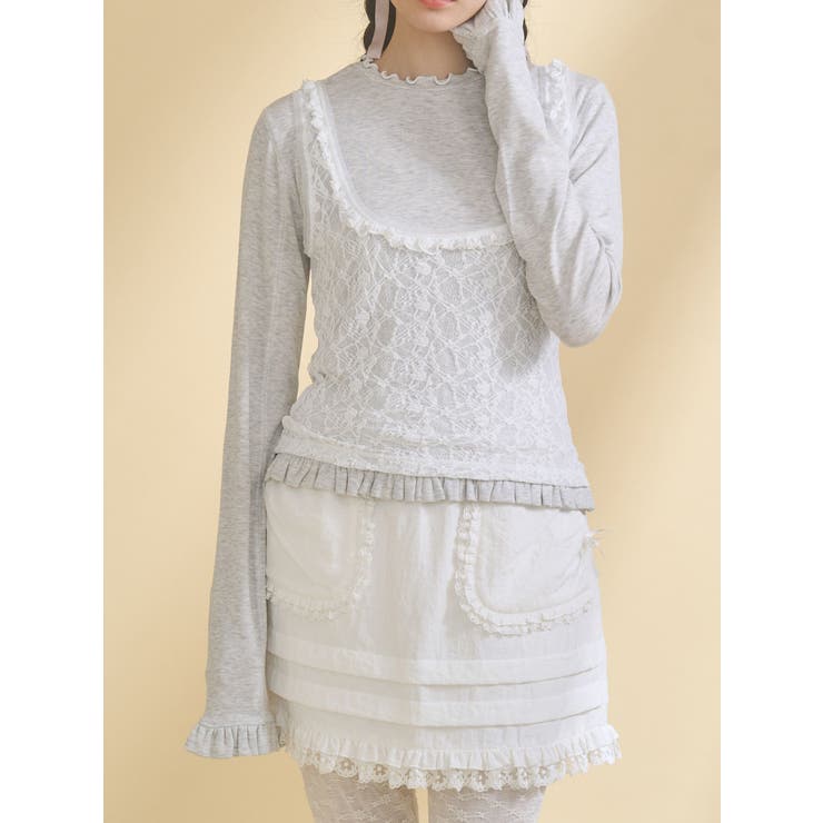 lace layered long tee | merry jenny | 詳細画像1 