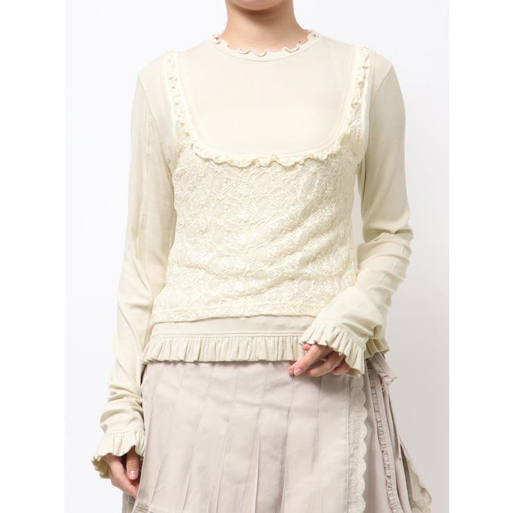 lace layered long tee | merry jenny | 詳細画像28 
