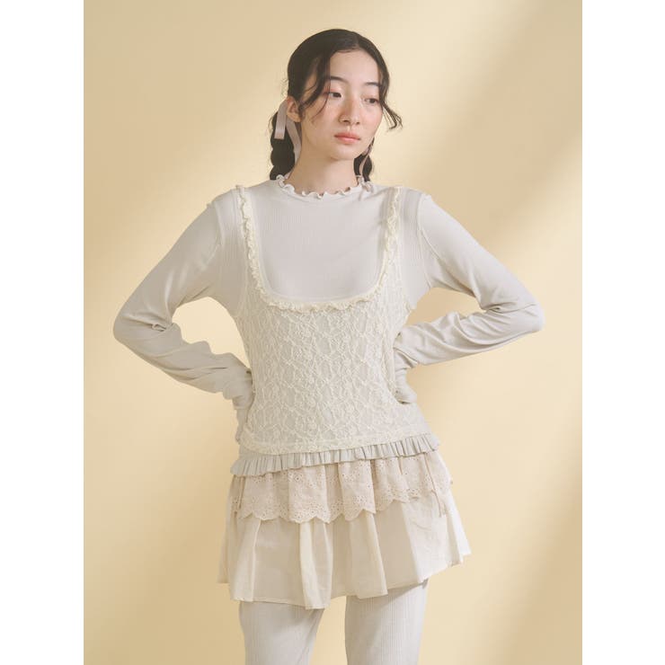 lace layered long tee | merry jenny | 詳細画像6 