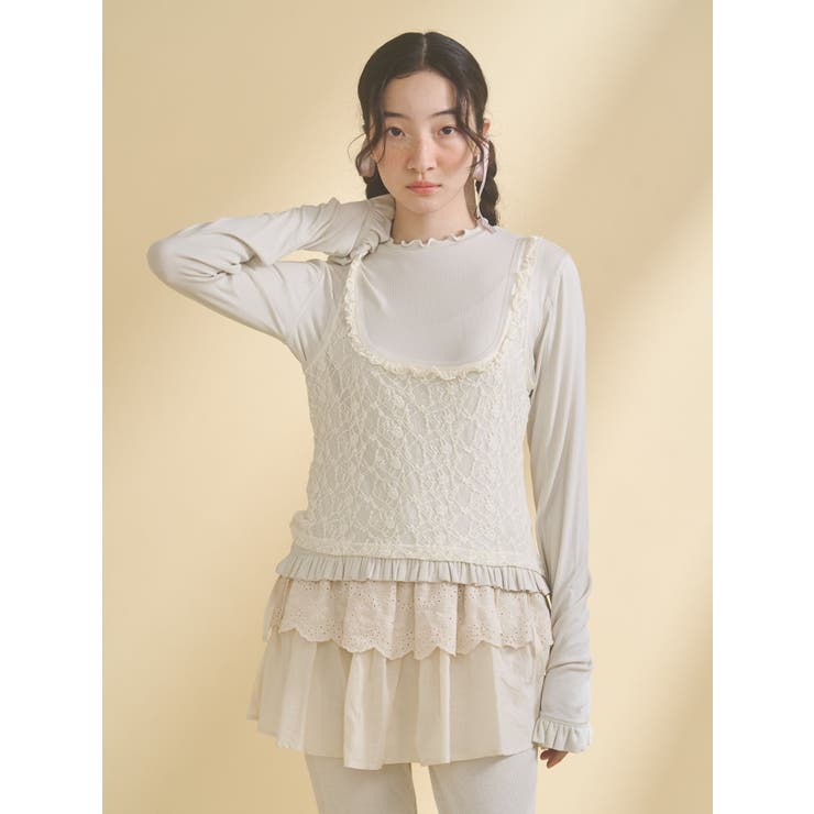 lace layered long tee | merry jenny | 詳細画像7 