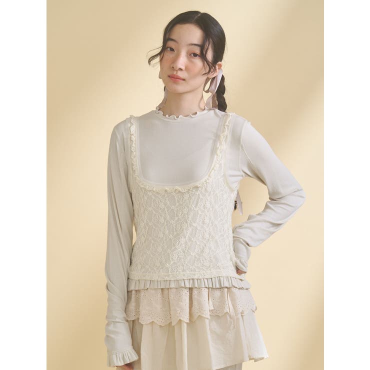 lace layered long tee | merry jenny | 詳細画像8 