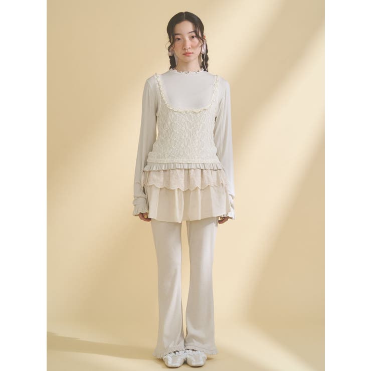 lace layered long tee | merry jenny | 詳細画像9 