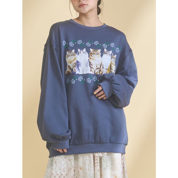 ネイビー | blooming catスウェット | merry jenny