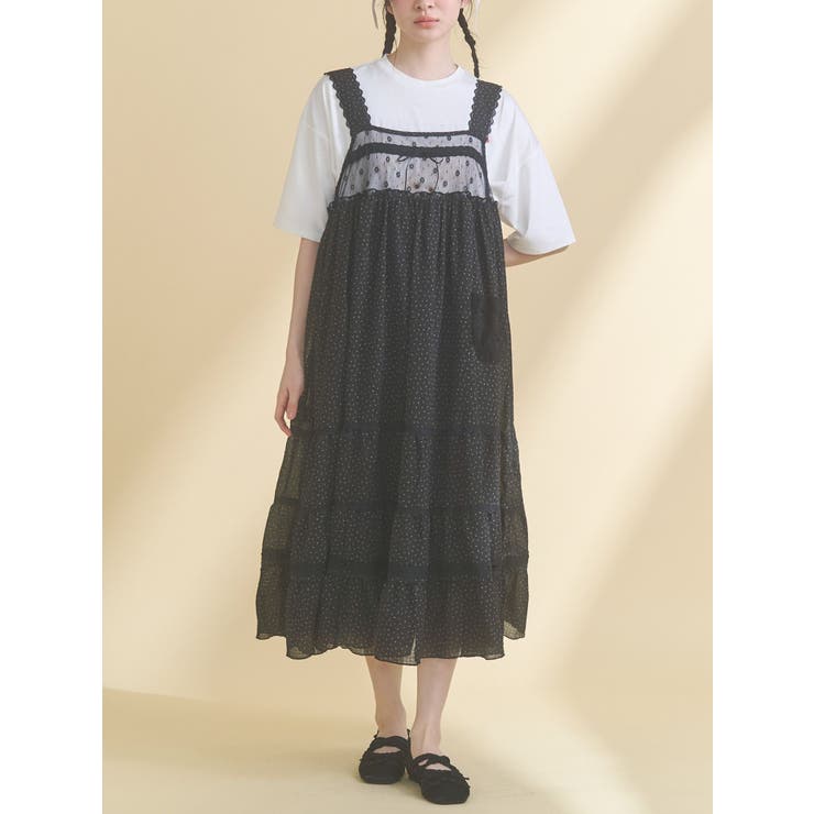 ブラック | petit flower sheer switchワンピース | merry jenny
