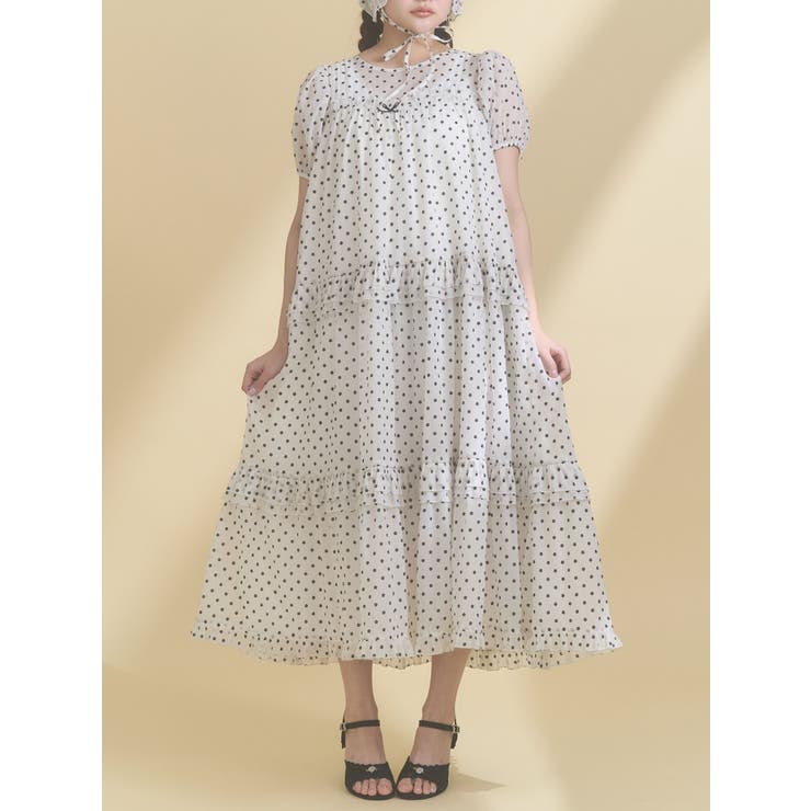 petit flowerフロッキーパフワンピース[品番：MKSW0069472]｜merry