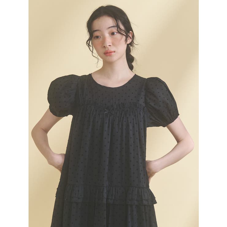 petit flowerフロッキーパフワンピース[品番：MKSW0069472]｜merry