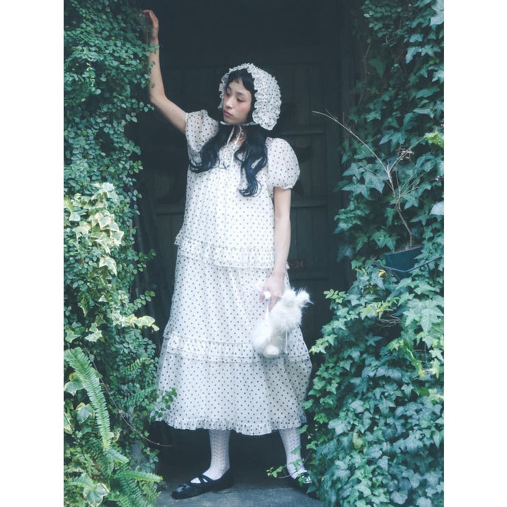 【merry jenny】 petit flowerフロッキーパフワンピース petit flowerフロッキーパフワンピース[品番：MKSW0069472]｜merry