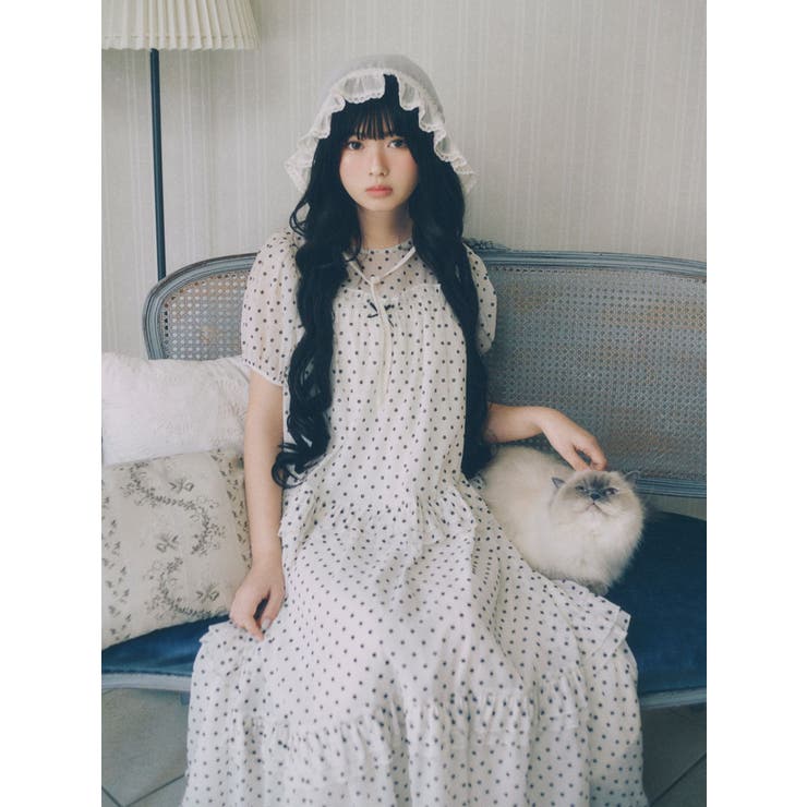 petit flowerフロッキーパフワンピース[品番：MKSW0069472]｜merry