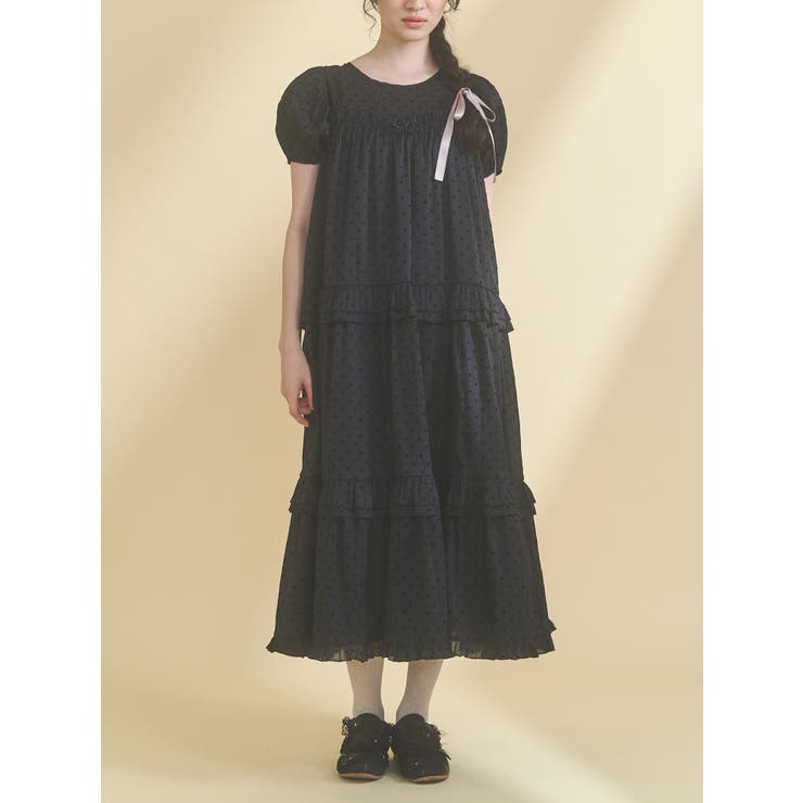petit flowerフロッキーパフワンピース[品番：MKSW0069472]｜merry