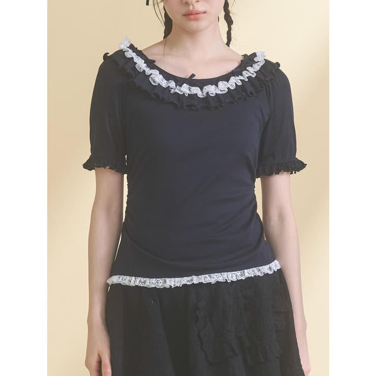 ネイビー | romantic frill summer top | merry jenny