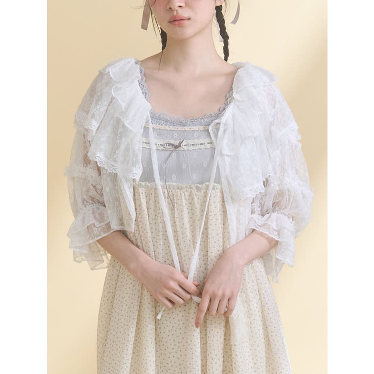 オフホワイト | floral sheer bolero | merry jenny