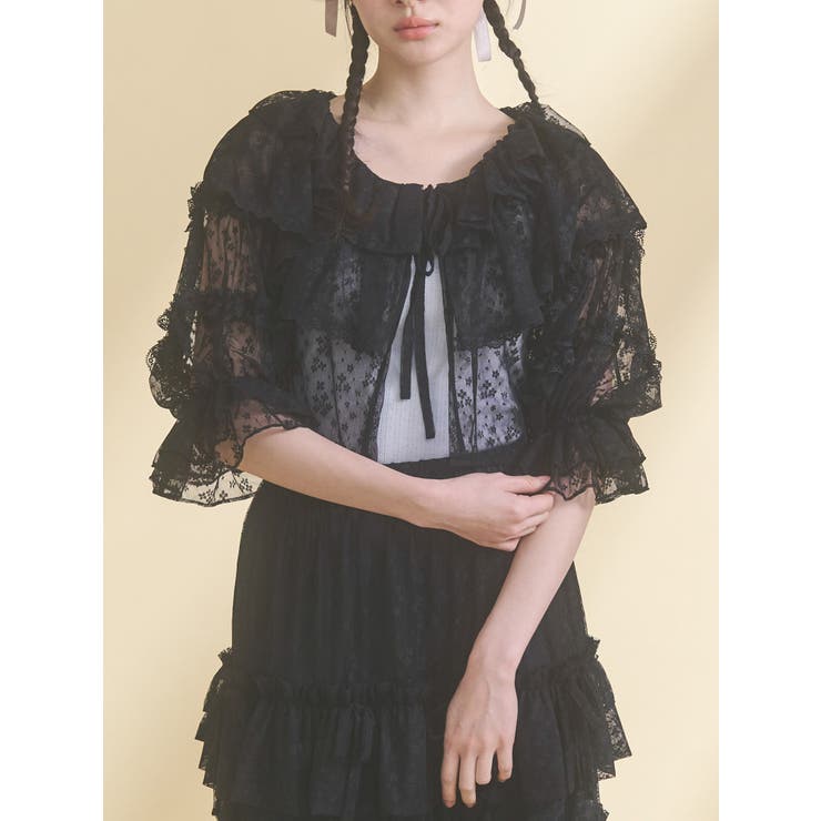 ブラック | floral sheer bolero | merry jenny