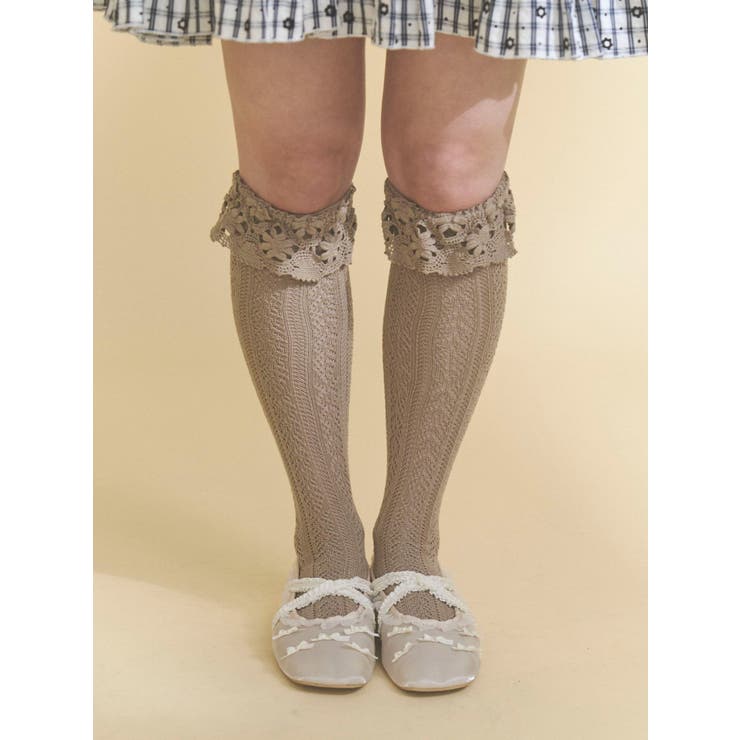 ベージュ | 靴下屋×merry jenny flower lace knit sock | merry jenny