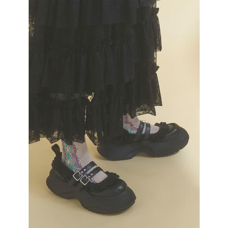 ブラック | frill mary jane metal sneakers | merry jenny