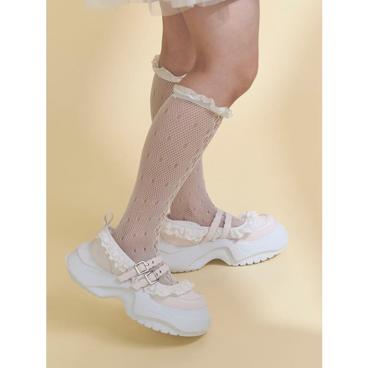 ピンク | frill mary jane metal sneakers | merry jenny
