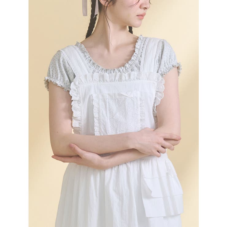 オフホワイト | petit flower pure neck tee | merry jenny