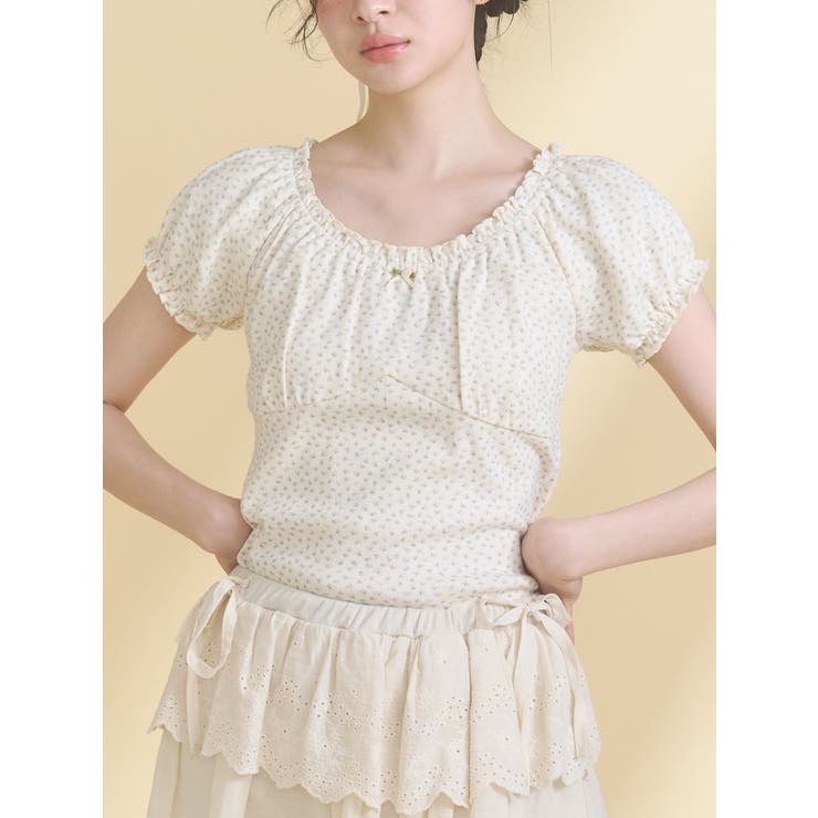 アイボリー | petit flower pure neck tee | merry jenny
