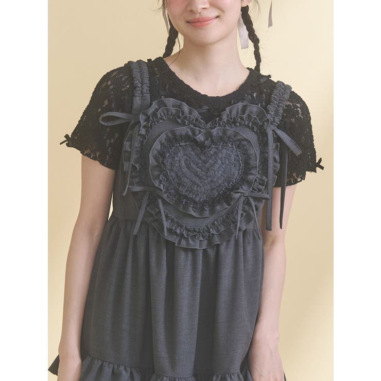ブラック | ribbon lace tee | merry jenny