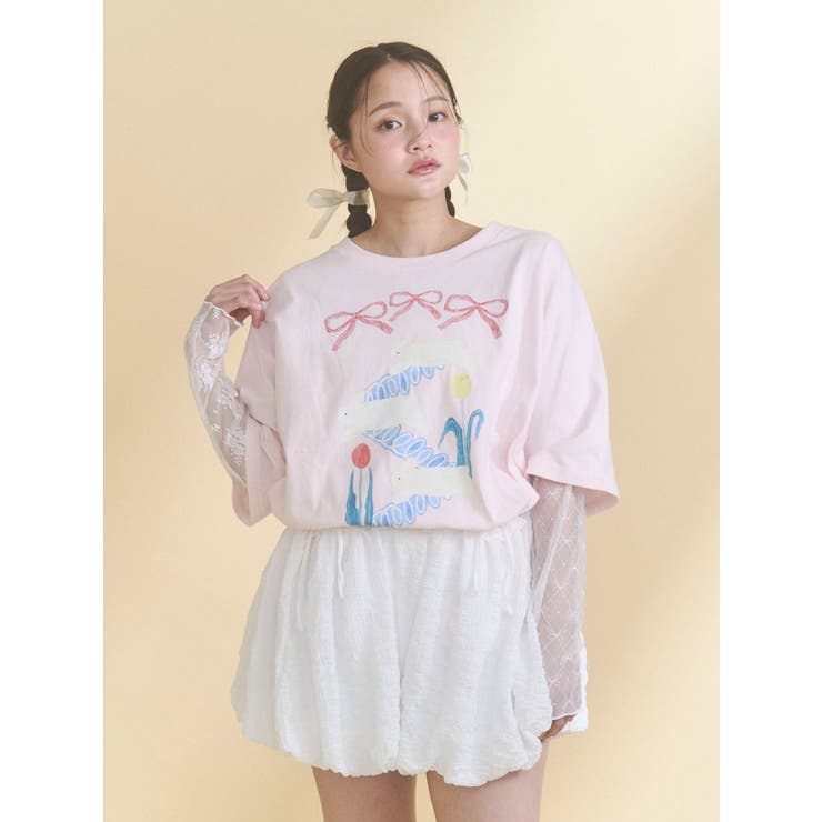 ピンク | うさぎのひみつ時間Tee | merry jenny