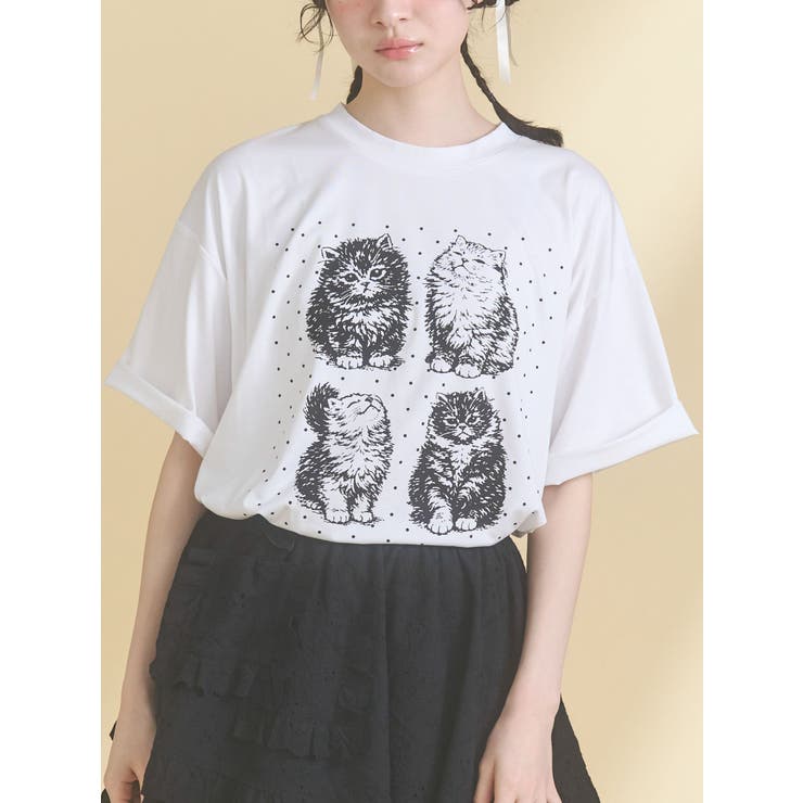 オフホワイト | pindot cat tee | merry jenny