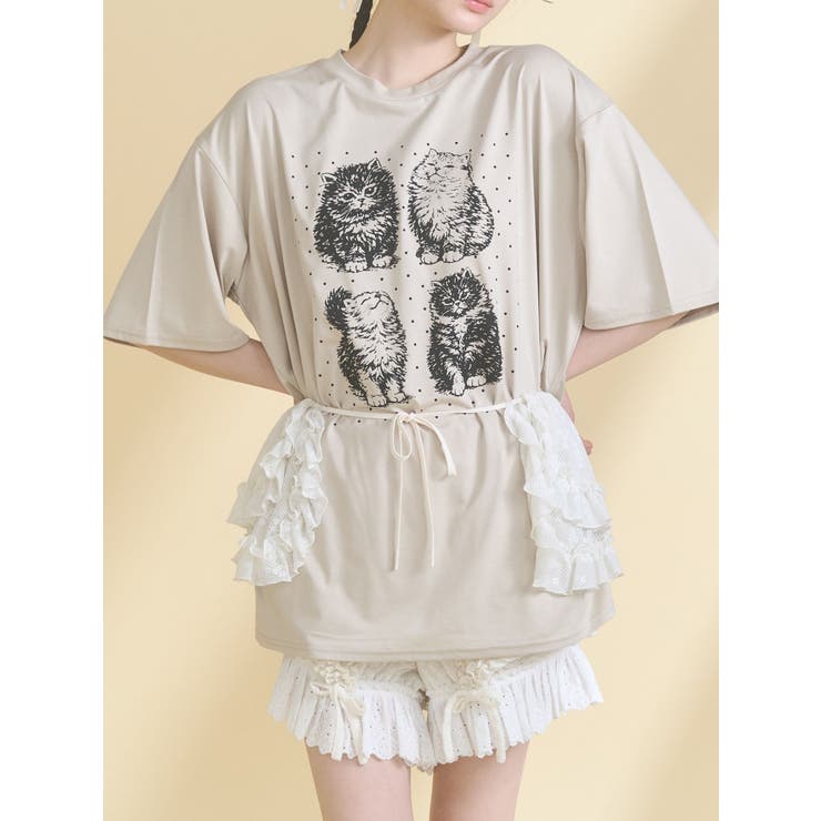ベージュ | pindot cat tee | merry jenny