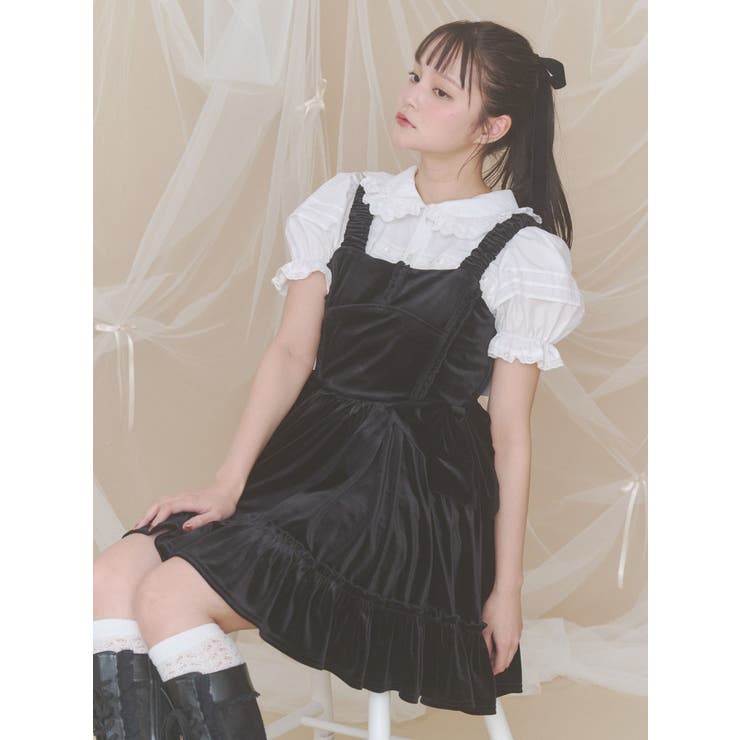 サイドリボンベロアミニキャミワンピース | merry jenny | 詳細画像3 