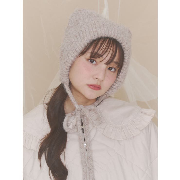 ベージュ | Bear Ear Knit Cap | merry jenny