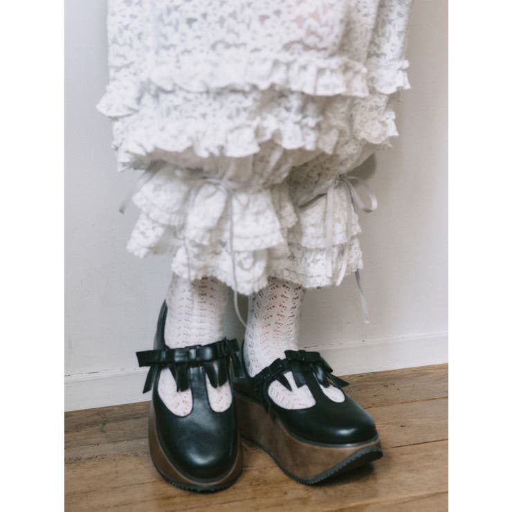 ブラック | ribbon tstrap shoes | merry jenny