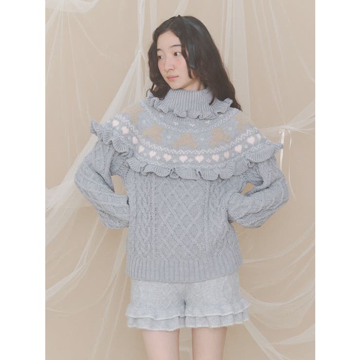 グレー | bear yoke knit tops | merry jenny