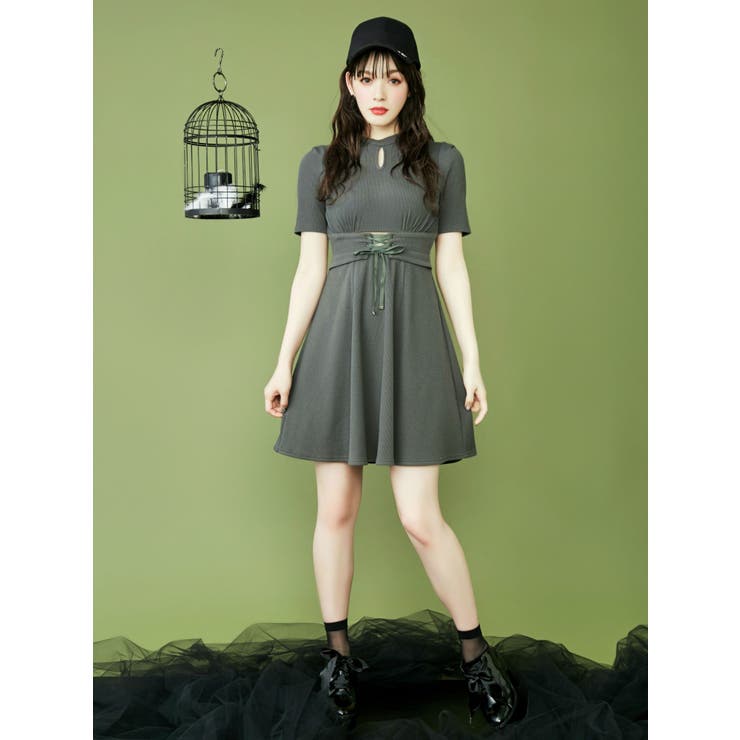 FRONTレースアップデザインリブワンピース[品番：MKSW0024964]｜EATME