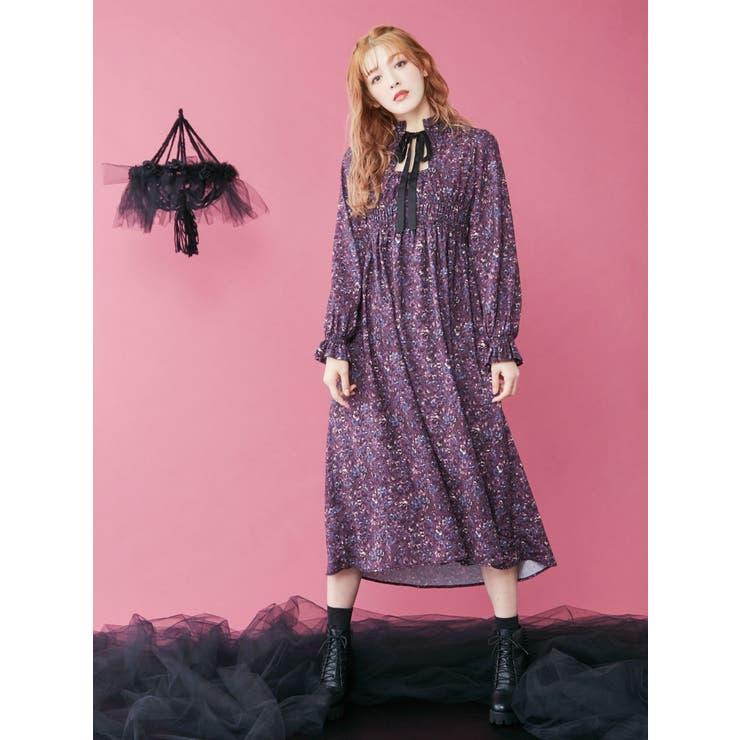 商品画像：EATME 2WAY VINTAGE FLOWER PRINTワンピース（パープル） -靴 1