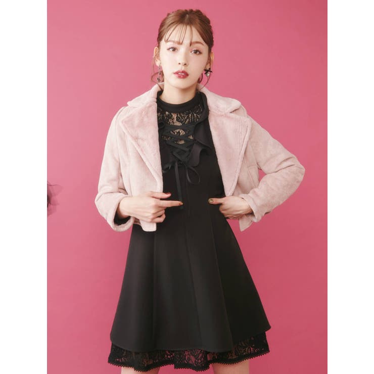 BACKレースアップフェイクムートンジャケット[品番：MKSW0025019