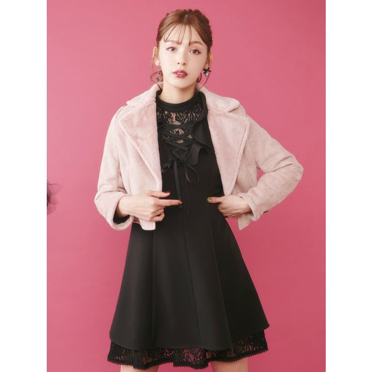 BACKレースアップフェイクムートンジャケット[品番：MKSW0025019