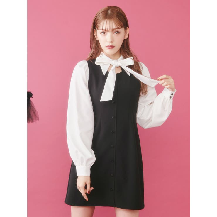 美品✨EATME ピコレースカラーワンピース ブラック　S EATME ベルテッドワンピース（ブラック） -ファッション通販