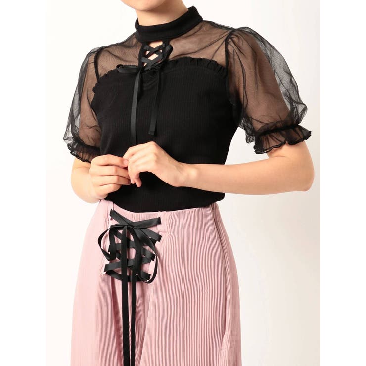 Shirring Tulle Combination Cut Top/シャーリングチュールコンビ