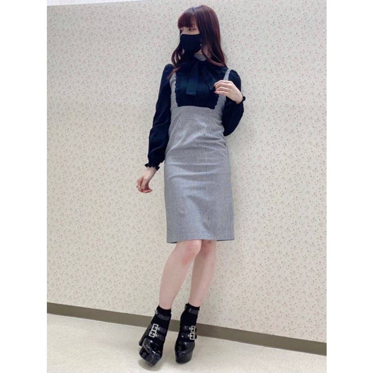 ラッフルボウタイレイヤードワンピース[品番：MKSW0035731
