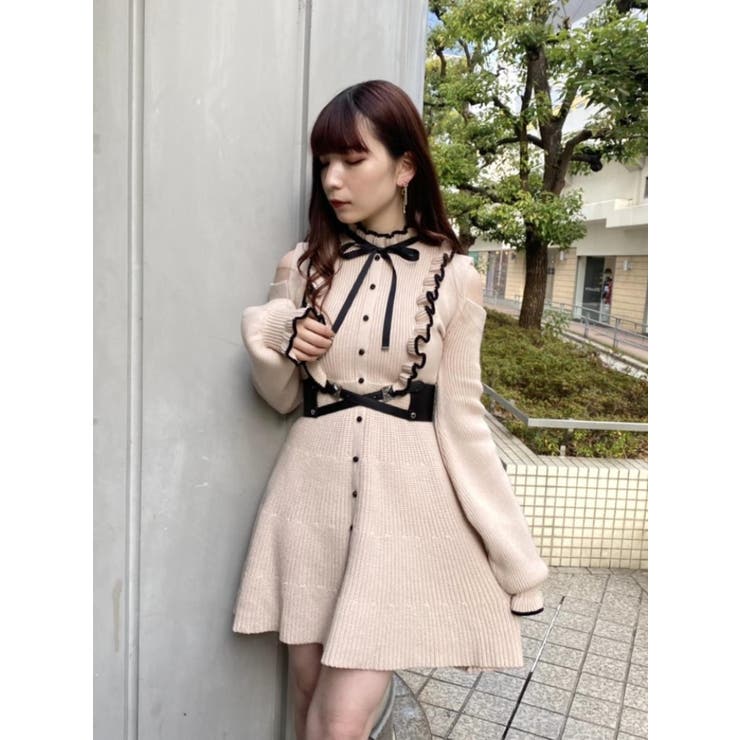 美品✨パーリーゲイツ ハイネック ニットワンピース ストライプ ベルト 1 美品✨パーリーゲイツ ハイネック ニットワンピース ストライプ
