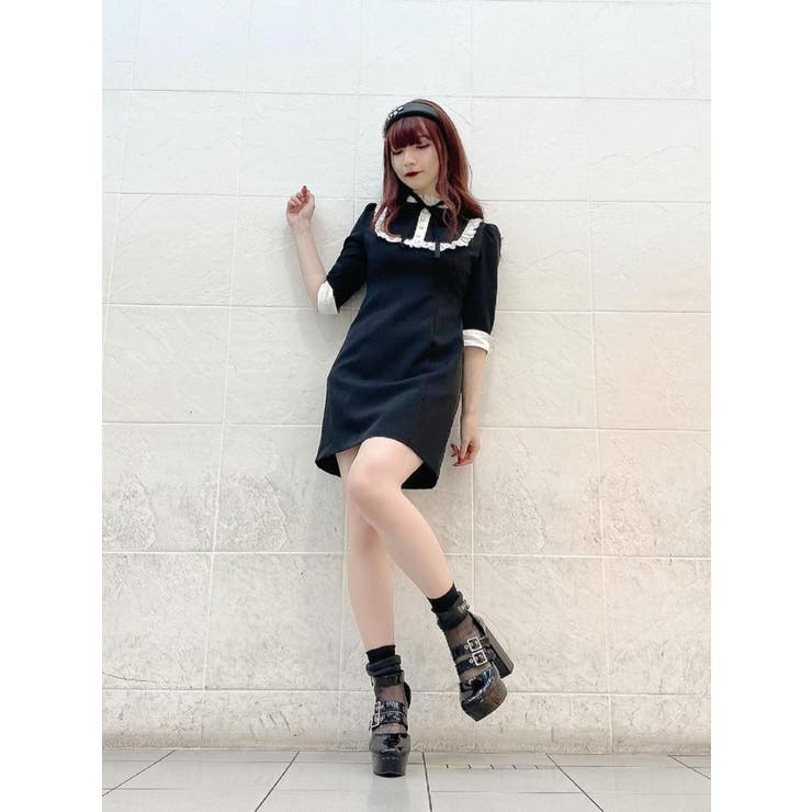 【ELISABETTA FRANCHI】バイカラーフリルヘム ミニワンピース フリルネックバイカラーワンピース[品番：MKSW0035737]｜EATME