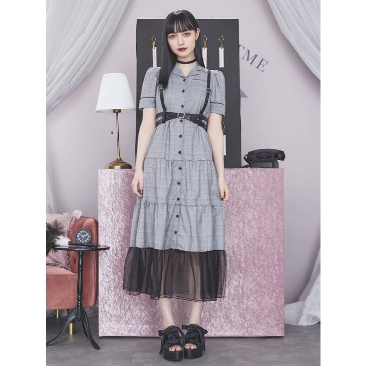 新品未使用【M me eme ヘリンボーン×チュールの大人可愛いワンピース