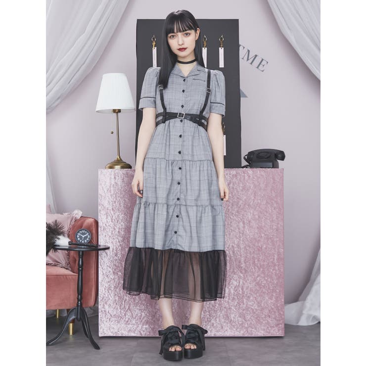 新品未使用【M me eme ヘリンボーン×チュールの大人可愛いワンピース】