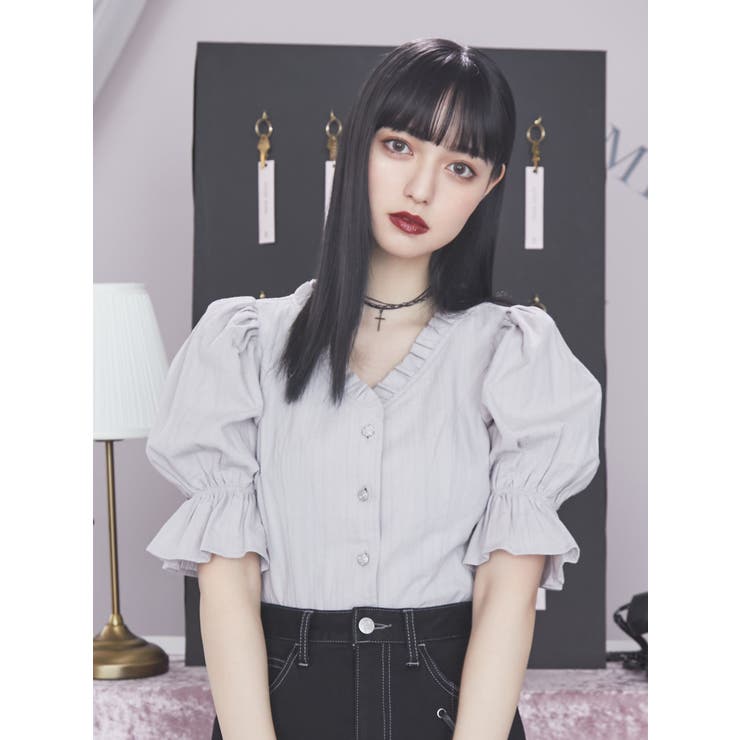 お買い得商店街 ラッフルVネックブラウス[品番：MKSW0037472]｜EATME トップス
