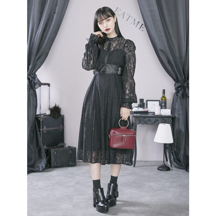 関税込｜入手困難品 DVF レザー&レースワンピース フェイクレザーコンビレースワンピース[品番：MKSW0041013