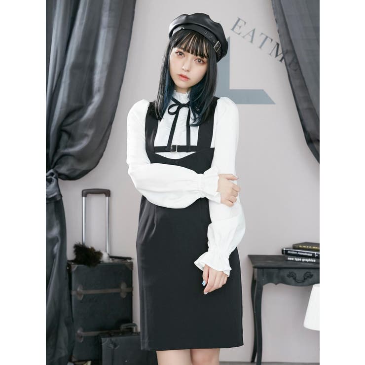 m.me.eme ギャザーリボンブラウスワンピース LA POMME petit（ラポミ・プチ） シャツワンピース ミントグリーン