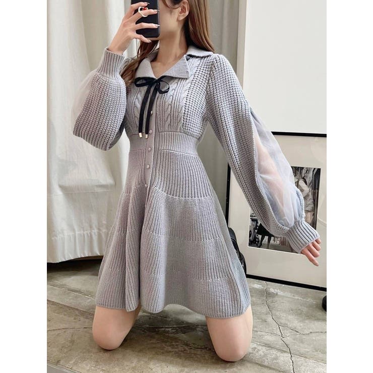 3点セットMeltie ネイビー ニットワンピース、イヤーマフ、トートバッグ GOODS | meltie