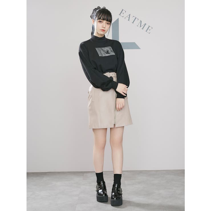 ジップデザインフェイクレザースカート[品番：MKSW0042501]｜EATME